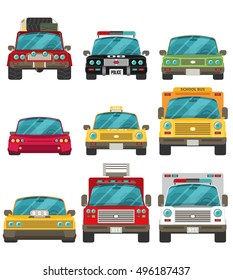 Car icon set in flat style. Front view.