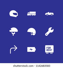 car icon set. helmet, lorry and battery vector icon for graphic design and web