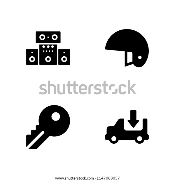car icon set. helmet, truck and sound\
system vector icon for graphic design and\
web
