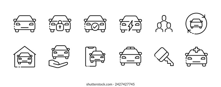 Car icon set. Car indicators. Linear style. Vector icons