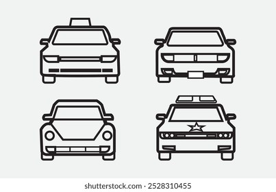 Icono de coche set line art aislado sobre fondo blanco