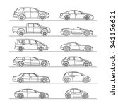 car icon set line draw vector illustration