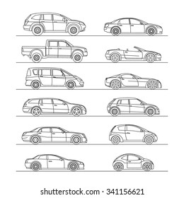 Car Icon Set Line Draw Vector Illustration