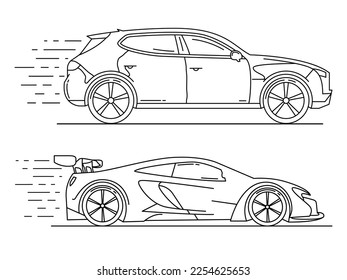 Car icon set in linear style. Transport Graphic vector illustration Design