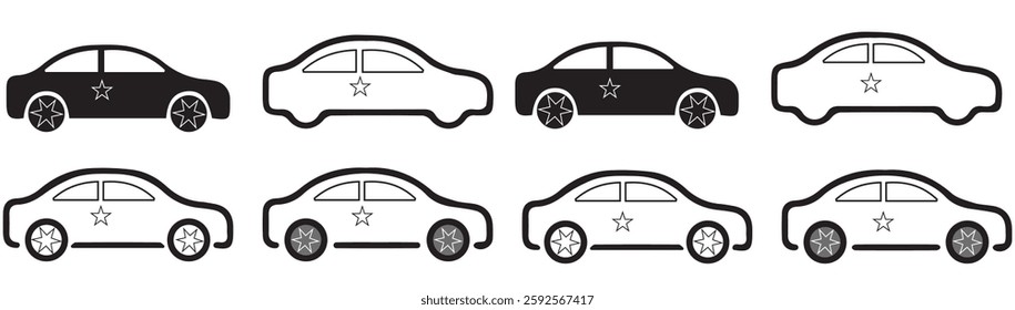  Car icon set in linear style. Transport symbol. Vector illustration. 