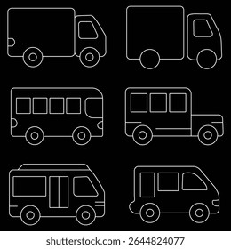 Icono del coche fijado en estilo lineal aislado en fondo negro. eps 10