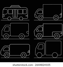 Car icon set in linear style isolated on black background. eps 10