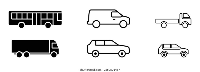 Car icon set in linear style. Transport symbol. Vector illustration. EPS 10