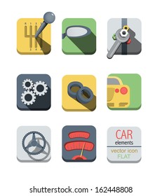 Car icon set on a white background. Flat design with shadow.