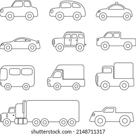 Car icon set, outline vector illustration