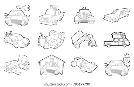 Car icon set. Outline set of car vector icons for web design isolated on white background