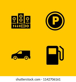 car icon set. parking, gas station and sound system vector icon for graphic design and web