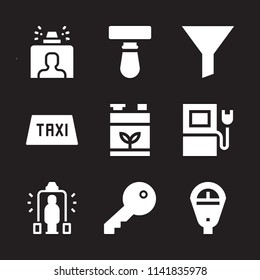car icon set. With parking meter, security gate and charging  vector icons for graphic design and web
