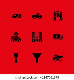 car icon set. sound system, delivery truck and scraper vector icon for graphic design and web