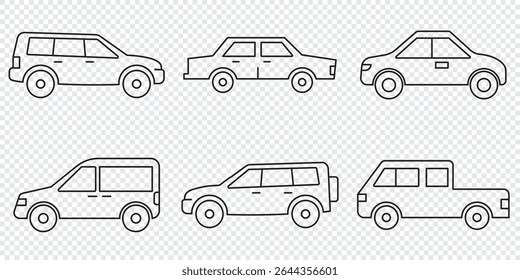 Ícone de carro definido. Transporte, símbolo de transporte em estilo linear. Vetor retrô