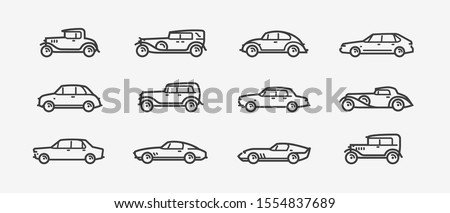 Car icon set. Transport, transportation symbol in linear style. Retro vector