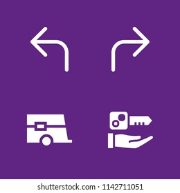car icon set. turn right, key and caravan vector icon for graphic design and web