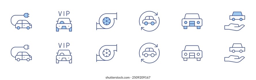 Car icon set in two styles, Duotone and Thin Line style. Editable stroke. electric vehicle, taxi.