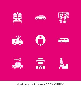 car icon set. van, cuban and helmet vector icon for graphic design and web