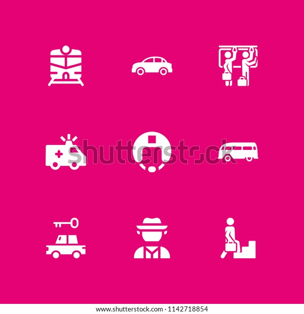car icon set. van, cuban and helmet vector icon for\
graphic design and web