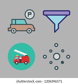 car icon set. vector set about fire truck, hail, filter and parking icons set.