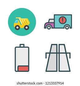 car icon set. vector set about dump truck, highway, cargo truck and battery icons set.