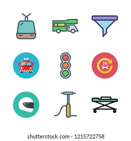 car icon set. vector set about trailer, fire truck, air pump and traffic lights icons set.