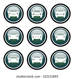 Car Icon Set.  Vector Glass Button Icon Set.