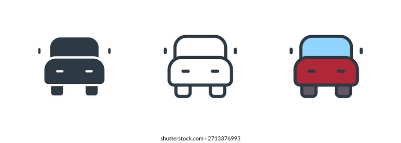 Ilustración vectorial del sistema del icono del coche. línea, glifo, símbolo del color aislado en el fondo blanco