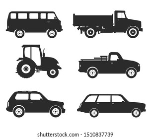 Car icon set vector side view