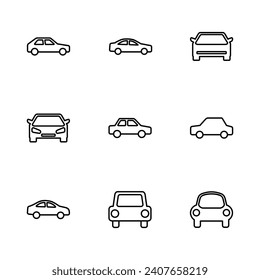 Juego de iconos del coche. icono del vector del coche. pequeño sedán