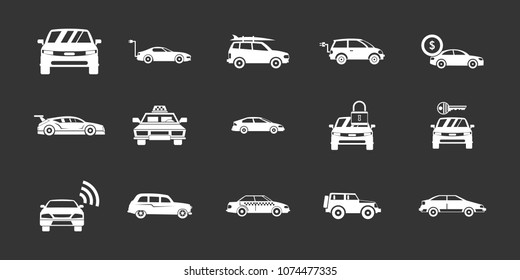 Car icon set vector white isolated on grey background 