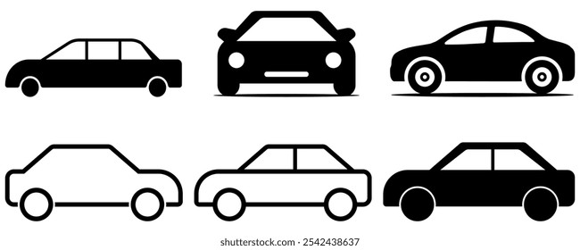 Car icon set vehicle tranportation automobile eco friendly drive travel trafic speed not allow warning sign symbol vector flat design