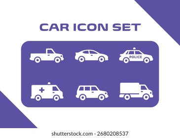 Car icon set for web and mobile apps, transport icons, Black cars silhouette collection, set illustration of simple deformed various types of car icons