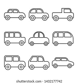 Car icon set. White background isolated