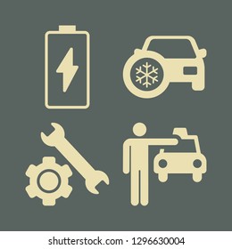 car icon set with wrench, battery and car and snow sign vector illustration