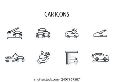 Car icon set.vector.Editable stroke.linear style sign for use web design,logo.Symbol illustration.