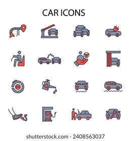 Car icon set.vector.Editable stroke.linear style sign for use web design,logo.Symbol illustration.