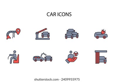 Autosymbol set.vector.editable stroke.linear style sign for use web design,logo.Symbol illustration.