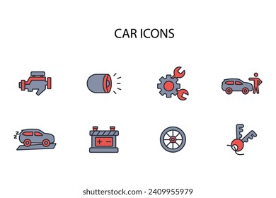 Car icon set.vector.Editable stroke.linear style sign for use web design,logo.Symbol illustration.