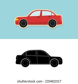 Car icon with shadow and car silhouette isolated on white