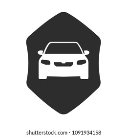 car icon and shield silhouette, coat of arms symbol. Can be used as icon for security, protected graphic object. transparent object