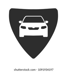 car icon and shield silhouette, coat of arms symbol. Can be used as icon for security, protected graphic object. transparent object