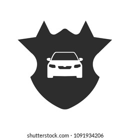 car icon and shield silhouette, coat of arms symbol. Can be used as icon for security, protected graphic object. transparent object