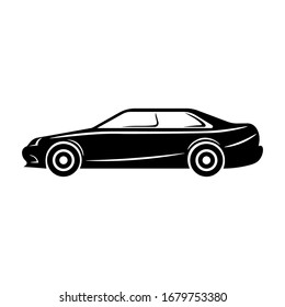 Car icon. Sports limousine. Black silhouette. Side view. Vector graphic drawing. Isolated object on a white background. Isolate.