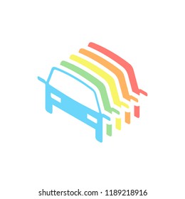 car icon. Stack of colorful isometric icons on white background