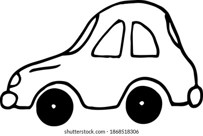 car icon, sticker, poster. sketch hand drawn doodle. vector monochrome minimalism. transport, toy.