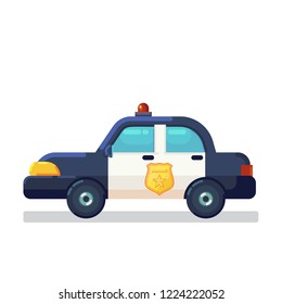 Car Icon Stock. Vector flat Illustration police car side view isolated on white