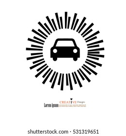 car icon with sun ray background.Vector illustration.eps10.