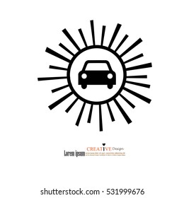 Car icon.car icon with sun ray background.Vector illustration.eps10.